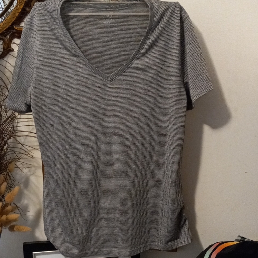 Athletic Works Black and Gray Striped Top